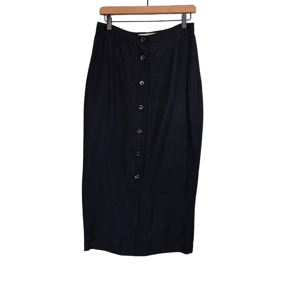 Pell & Co | 100% Silk Full Button Front Pencil Midi Skirt Lined